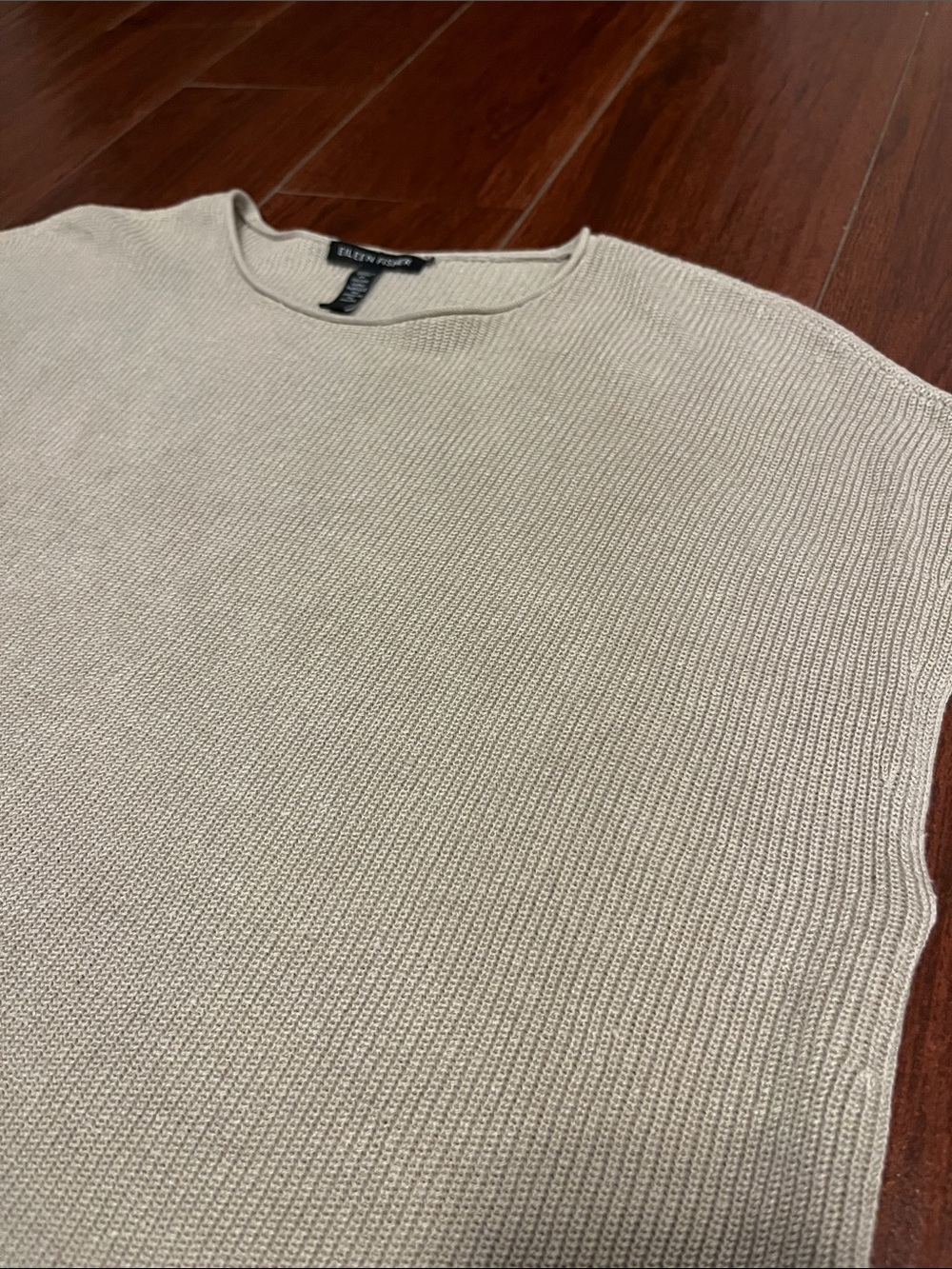 Eileen Fisher Cream Ribbed Knit Boxy Shell - Picture 11 of 11